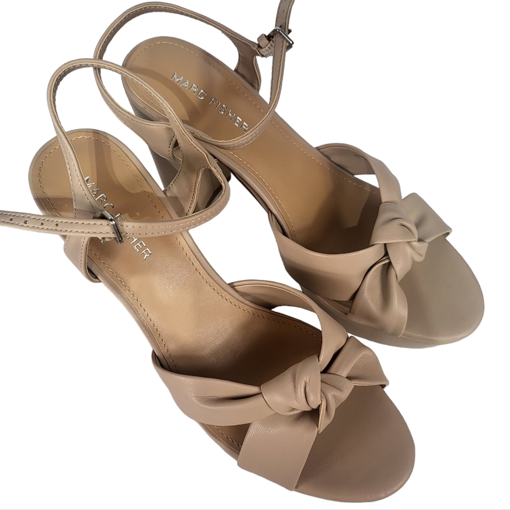 Marc Fisher Deren Platform Wedge High Heel Sandals Lighy Latte 8 - Picture 3 of 5